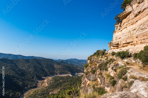 Rocky landscape in Siurana de Prades, Tarragona, Catalunya, Spain. Copy space for text.