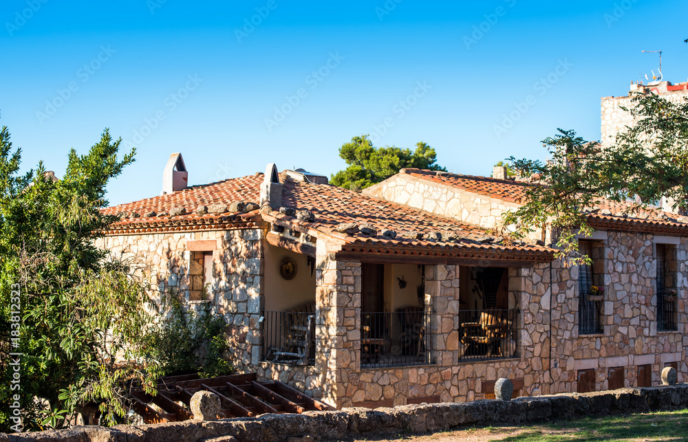 View of the building in the village Siurana, Tarragona, Spain. Copy space for text.