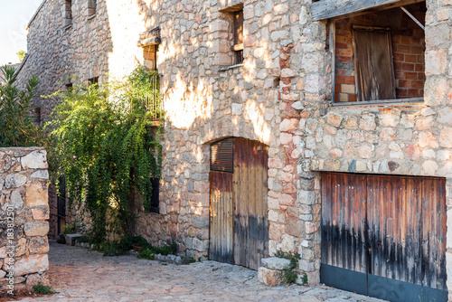 View of the building in the village Siurana, Tarragona, Spain. Copy space for text.