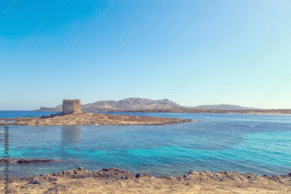 View of La Pelosa beach, Sardinia, Italy.