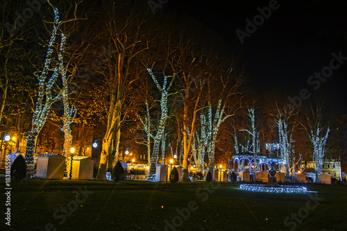 Zrinjevac park decorated by Christmas lights as part of Advent in Zagreb