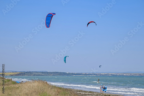Kite surfers camping panorama 3