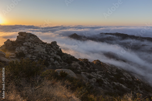 Sunrise clouds in the Santa Susana Pass above the San Fernando Valley in Los Angeles, California. 