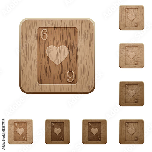 Six of hearts card wooden buttons