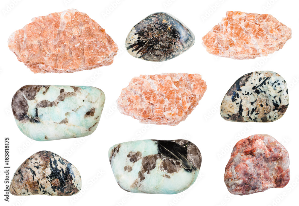 various Pegmatite rocks isolated on white various Pegmatite rocks isolated on white