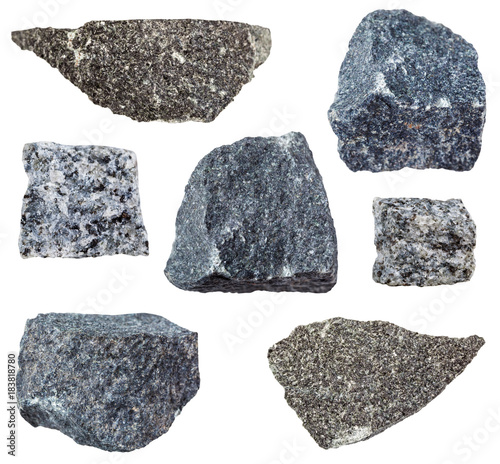 various Gabbro rocks isolated on white photo