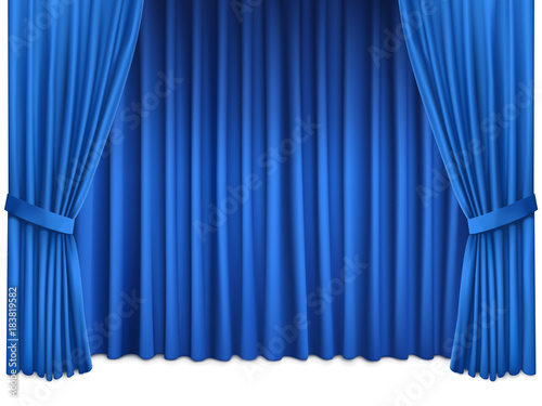 Background with luxury blue silk curtains