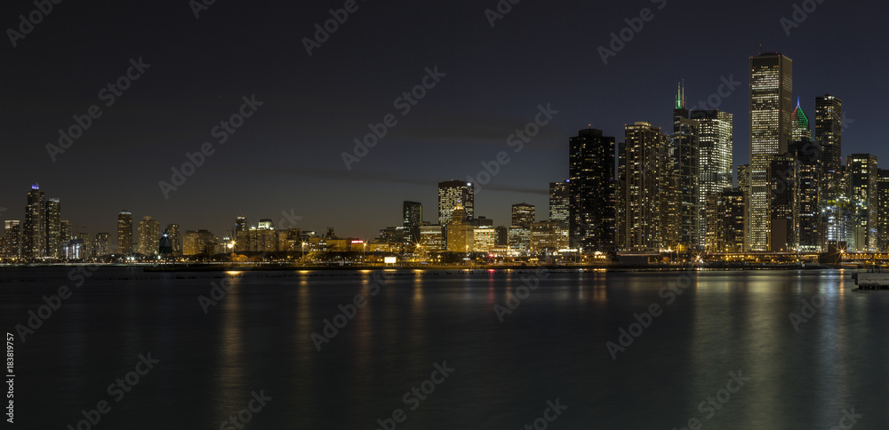 Part of the Chicago skyline at night