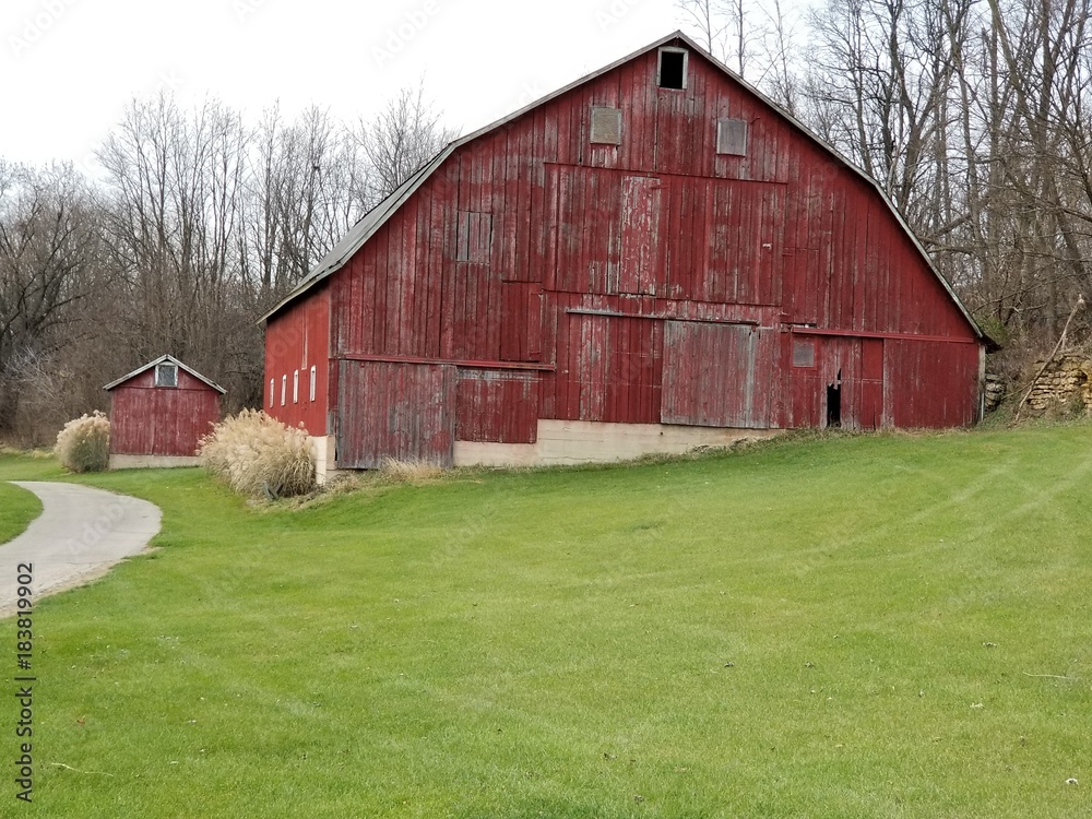 Farm Land Barn on Sunny Day Farm Land Barn on Sunny Day