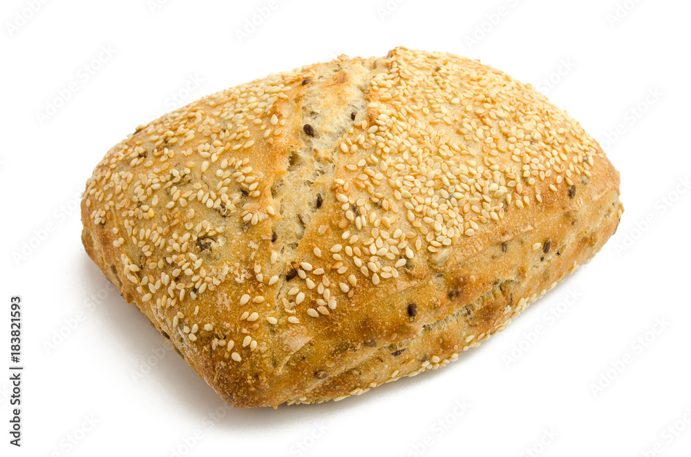 Bread with sesame seeds on white background Bread with sesame seeds on white background