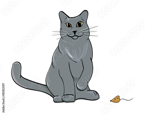 British Short Hair Cat presenting a mouse