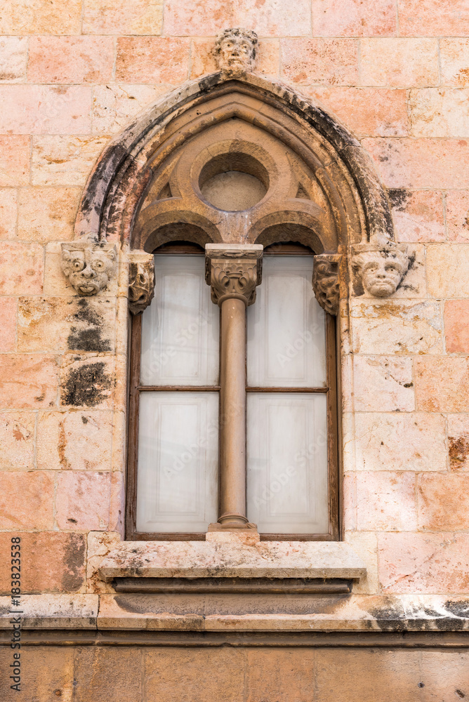 Window in the Gothic style in Cathedral (Catholic cathedral), Tarragona, Catalunya, Spain. Close-up.