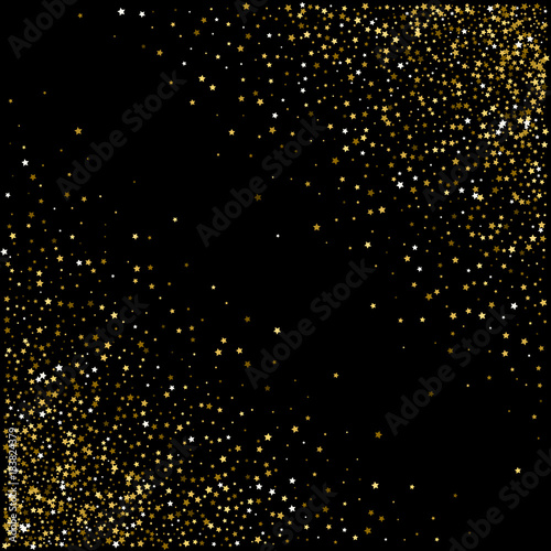 Christmas, new year card template with abstract golden star shaped confetti background.