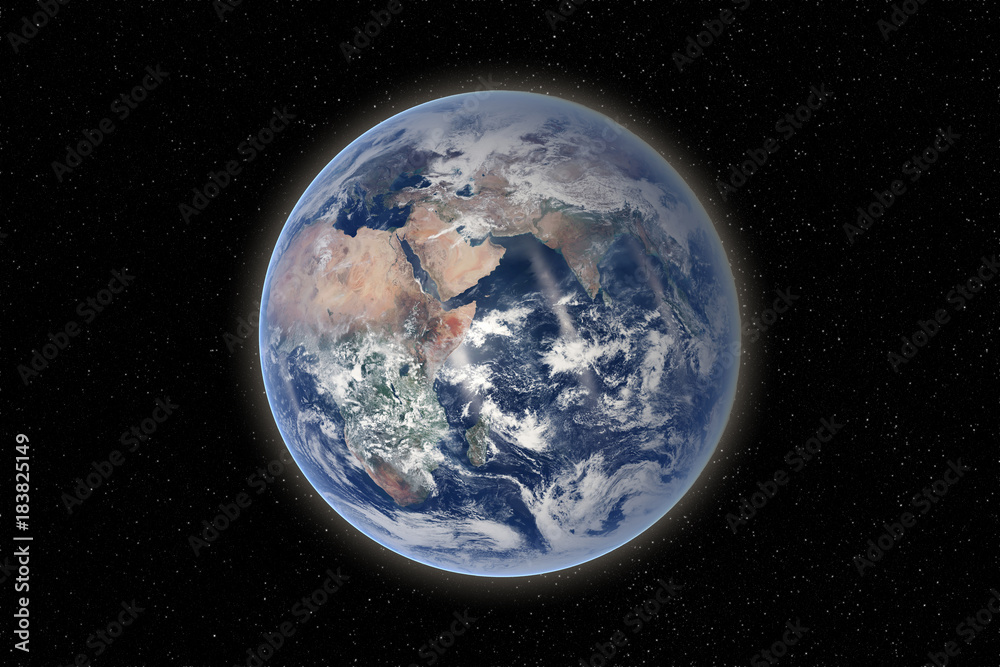 Planet Earth in the solar system. Elements of this image are furnished by NASA