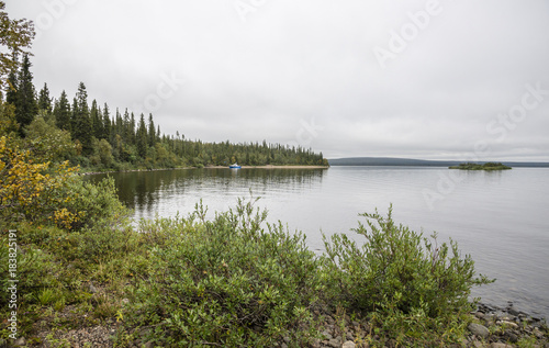 Landscape with a lake Lovozero and tundra forest