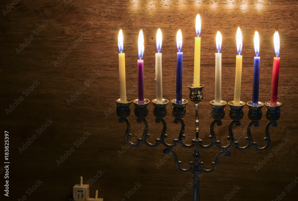 Image of the Hanukkah Jewish holiday with a menorah Image of the Hanukkah Jewish holiday with a menorah