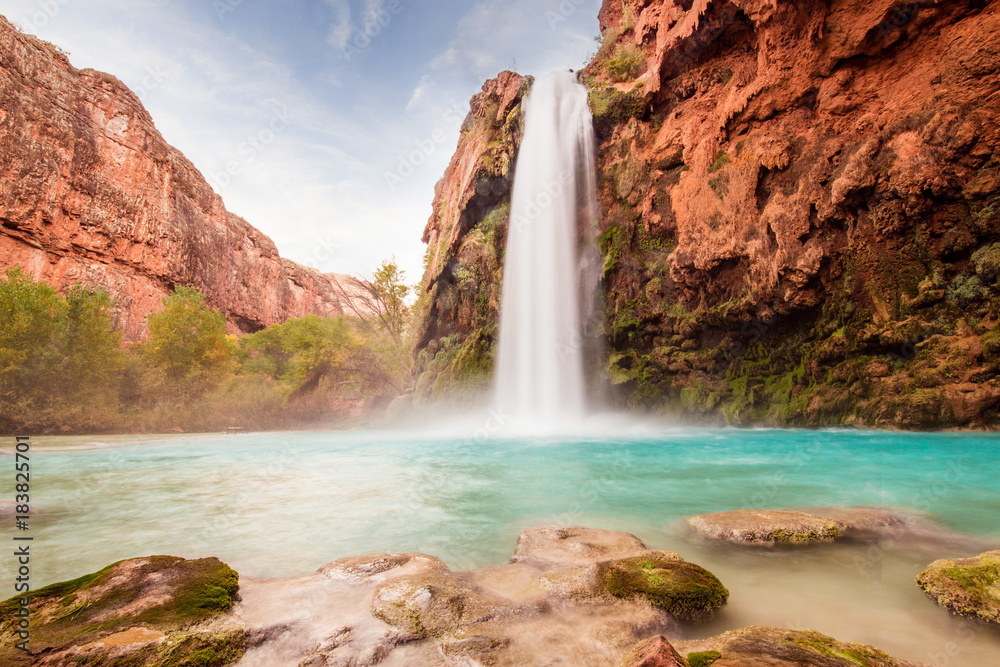 Beautiful Blue Waterfall coming out of canyon Beautiful Blue Waterfall coming out of canyon