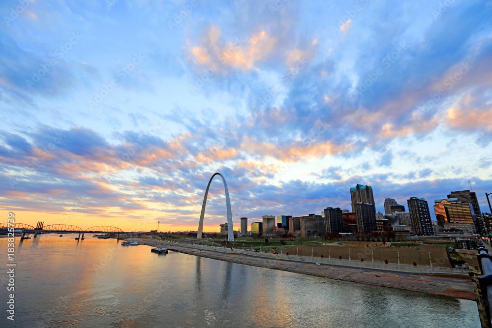 St. Louis, Missouri and the Gateway Arch from Eads Bridge.