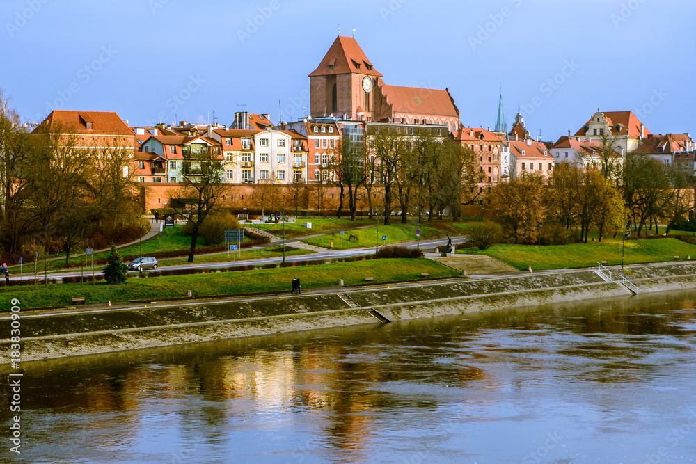 Torun,  Panorama view from opposide bank of Vistula river, one of the most beautiful cities in Poland 