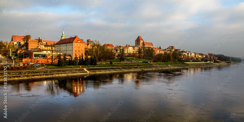 Torun,  Panorama view from opposide bank of Vistula river, one of the most beautiful cities in Poland 