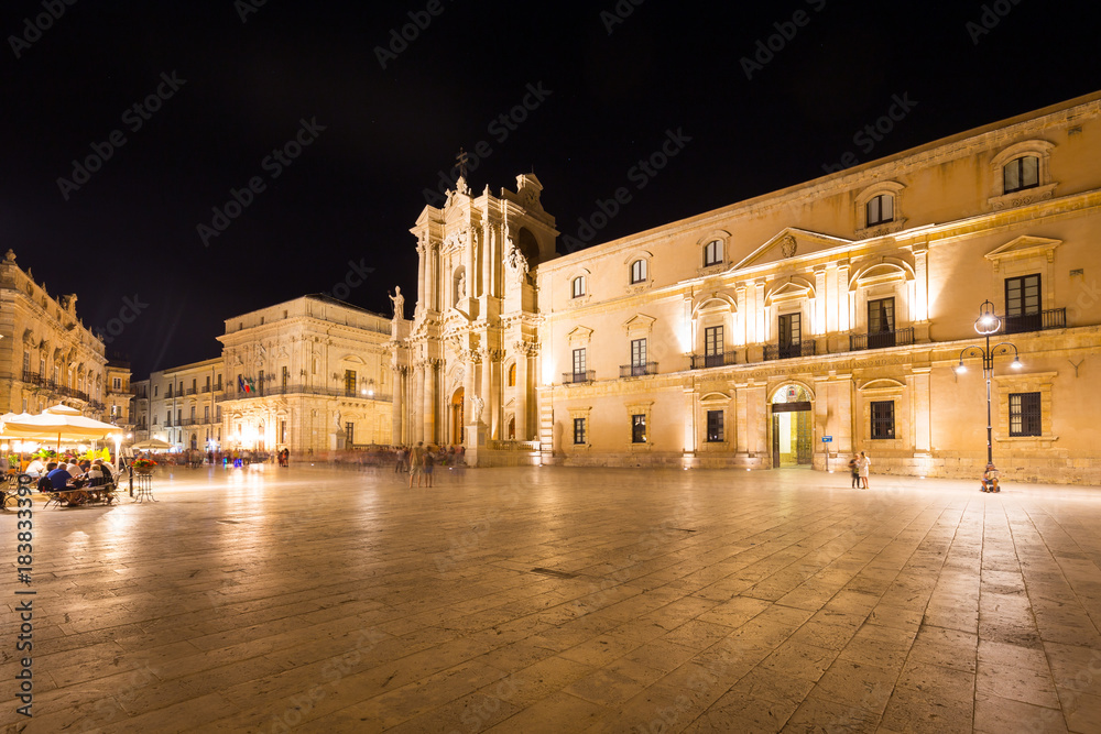 SYRACUSE, ITALY - JUNE 23, 2017: Ortigia downtown in Syracuse by night