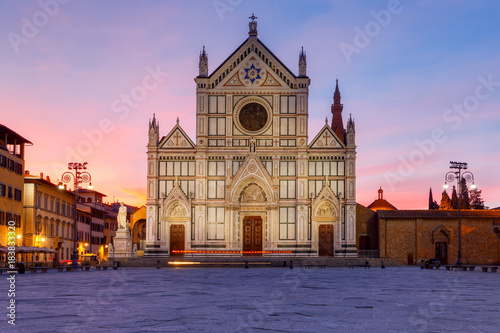 Florence. The basilica of the Holy Cross in the early morning.
