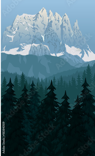 vector morning in beautiful mountains