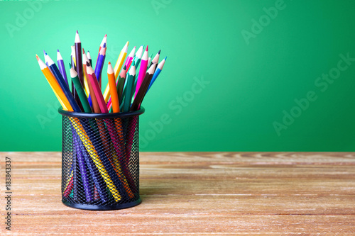 Pencils on a wooden table