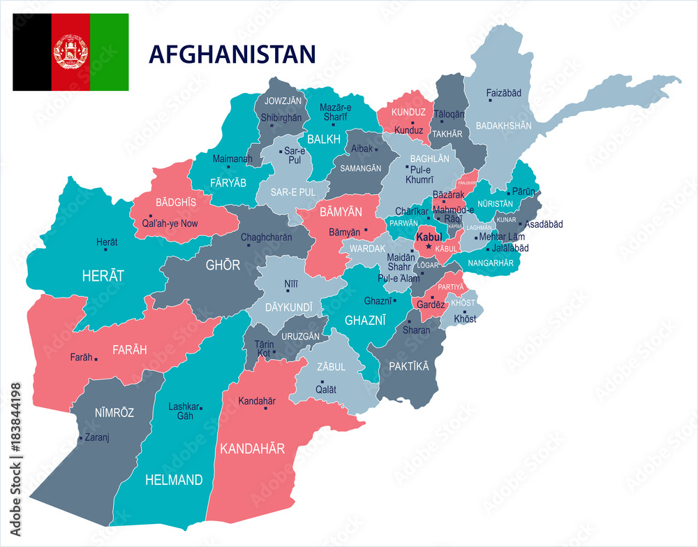 Afghanistan - map and flag - Detailed Vector Illustration