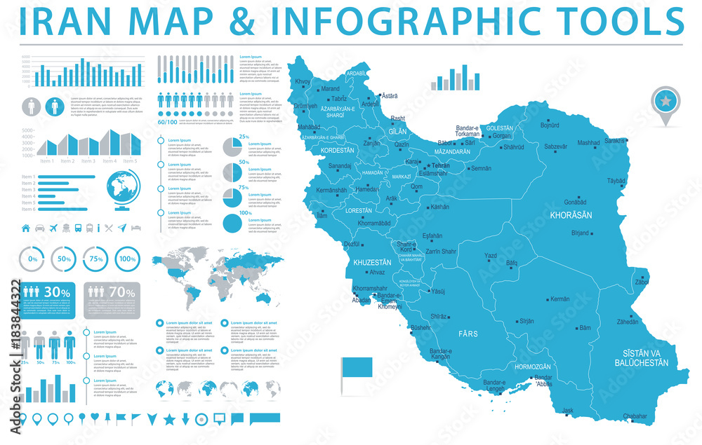Iran Map - Info Graphic Vector Illustration