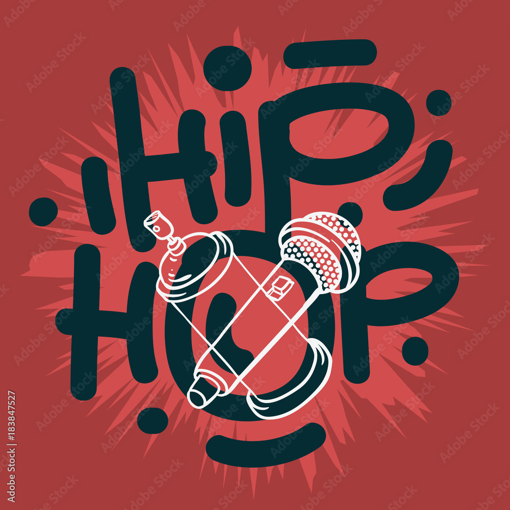 Hip Hop Lettering Custom Type Design With A Microphone And Graffiti Spray  Can Baloon. Artistic Cartoon Hand Drawn Sketchy Line Art Style. Stock  Vector | Adobe Stock