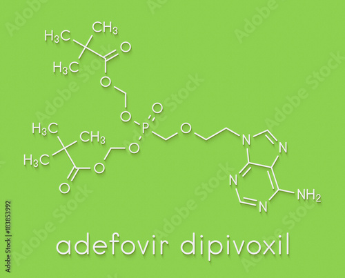 Adefovir dipivoxil hepatitis B and herpes simplex virus (HSV) drug molecule. Skeletal formula. photo