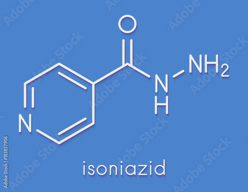 Isoniazid (isonicotinylhydrazine, INH) tuberculosis antibiotic, chemical structure Skeletal formula.