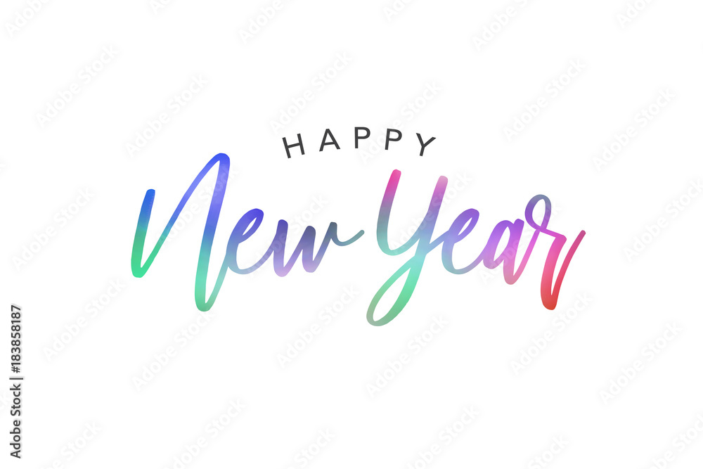 Happy New Year Colorful Calligraphy Vector Text Over White Background