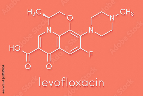 Levofloxacin antibiotic drug (fluoroquinolone class) molecule. Skeletal formula. photo