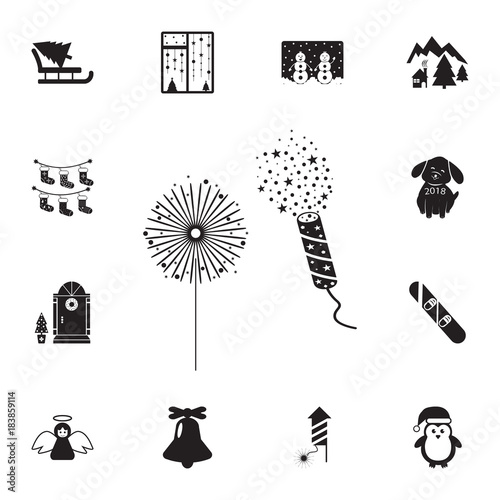 Bengal lights and cracker icon. Set of elements Christmas Holiday or New Year icons. Winter time premium quality graphic design collection icons for websites, web design