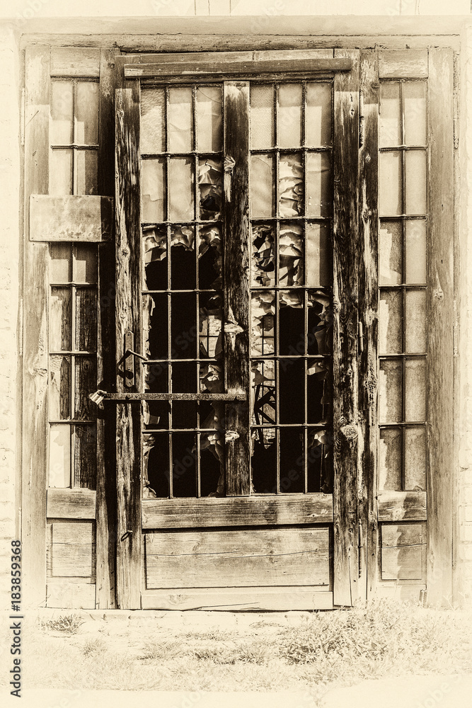 Naklejka premium damaged old door