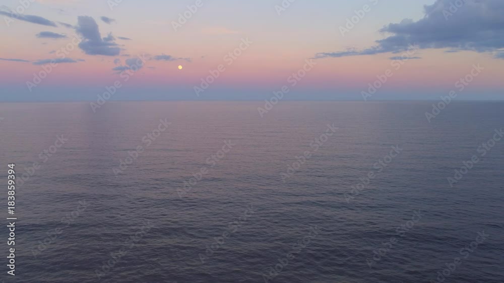 Aerial video moon over the ocean Aerial video moon over the ocean