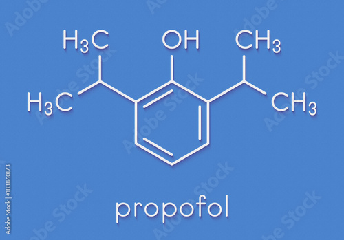 Propofol anesthetic drug molecule. Skeletal formula. photo