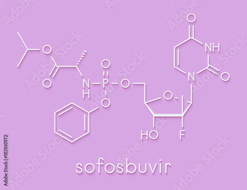 Sofosbuvir hepatitis C virus drug molecule. Skeletal formula.