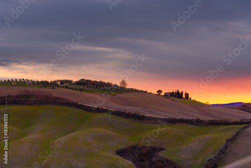 Idyllic and colorful tuscan countryside in autumn