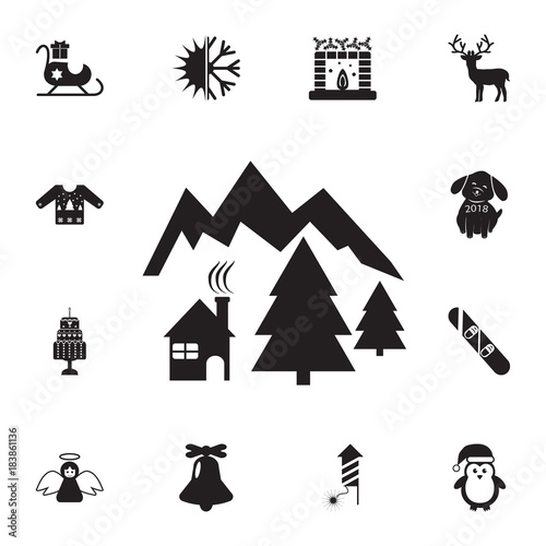 Icon for chalets and mountain holidays. Set of elements Christmas Holiday or New Year icons. Winter time premium quality graphic design collection icons for websites, web design