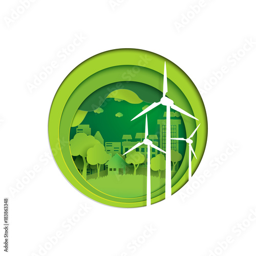 Eco and nature concept paper art style design.Green city and environment conservation concept.Vector illustration.