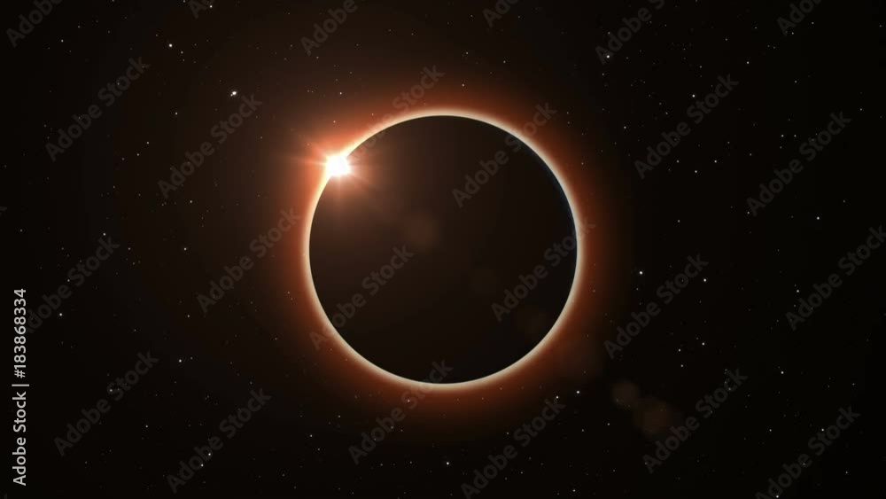 Full solar eclipse. The Earth rotates into darkness and mostly covers the visible Sun creating a diamond ring effect. astronomical phenomenon sign of the End of the World.