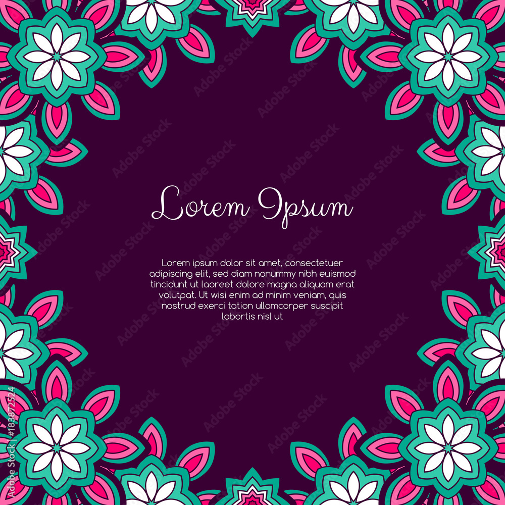 Invitation or greeting card template with abstract ornament. Hand drawn vector illustration