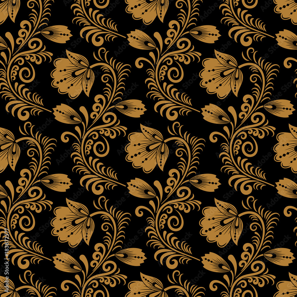Floral seamless pattern in traditional russian style. Khokhloma painting. Vector Illustration Floral seamless pattern in traditional russian style. Khokhloma painting. Vector Illustration