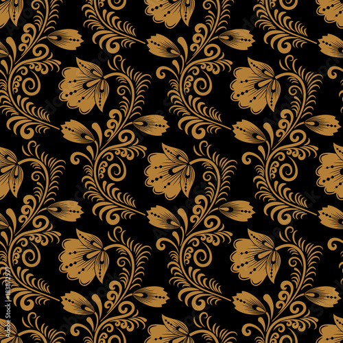 Floral seamless pattern in traditional russian style. Khokhloma painting. Vector Illustration