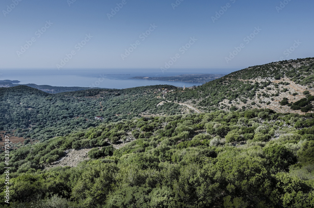 panoramic view of the mouth of the Ionian sea of the bay of Argostoli