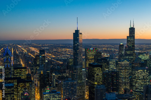 Chicago skyline at sunset