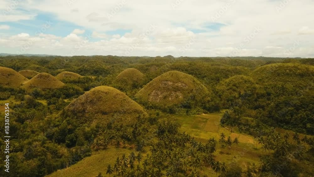 Amazingly shaped Chocolate hills on sunny day on Bohol island, Philippines. Aerial view Chocolate Hills in Bohol, Philippines are earth mounds scattered all over the town of Carmen. 4K video. Travel Amazingly shaped Chocolate hills on sunny day on Bohol island, Philippines. Aerial view Chocolate Hills in Bohol, Philippines are earth mounds scattered all over the town of Carmen. 4K video. Travel